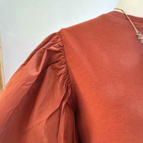 En Saison Orange / Rust Jersey Tee With Dramatic Sculpted Puff Sleeves – US S - Picture 3 of 7